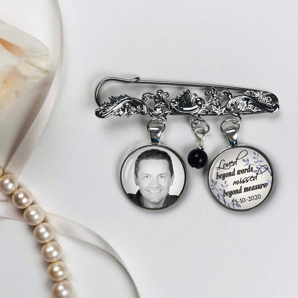 Custom Tuxedo Memorial Photo Charm. Bridal Bouquet Pin. Groom Memorial Lapel Pin. Wedding Bouquet Photo Charm.