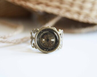 Old camera lens image adjustable ring, antique silver or antique bronze, photographers gift