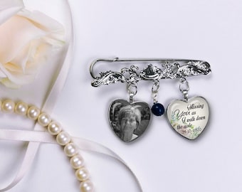 Personalized Wedding Bouquet Photo Charm. Memorial Boutonniere Photo Charm. Bridal Bouquet Pin.  Groom Memorial Lapel Pin.