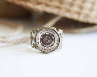 Old camera lens image adjustable ring, antique silver or antique bronze, photographers gift