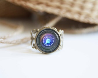 Old camera lens image adjustable ring, antique silver or antique bronze, photographers gift