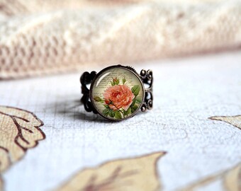 Vintage Rose flower adjustable ring, antique silver or antique bronze. Choose your finish