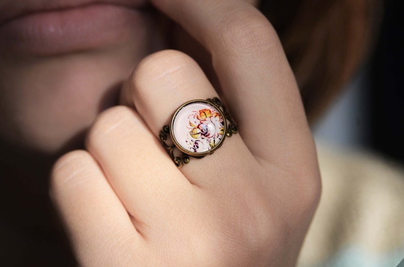 Purple Orion nebula, space nebula galaxy adjustable ring, antique silver or antique bronze. Choose your finish image 3