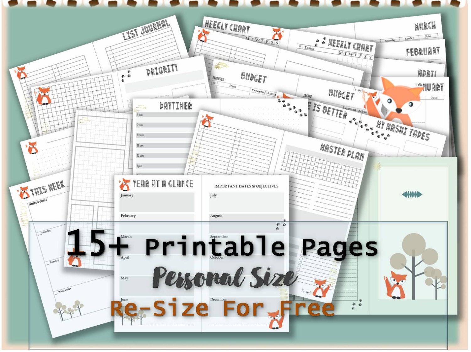 Filofax personal inserts planner pages printable kit agenda Etsy