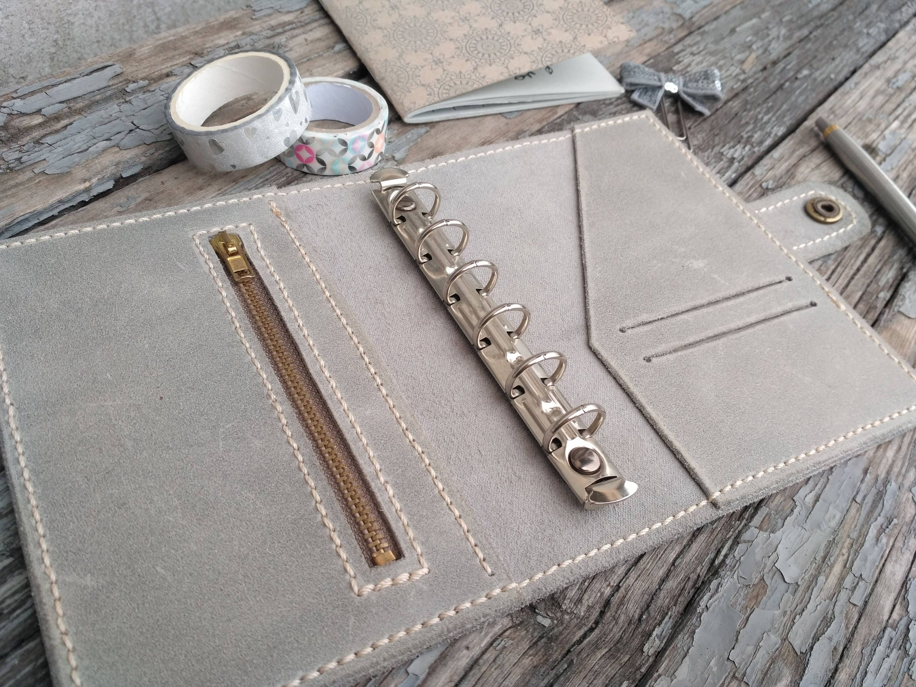 Ring binder planner cover stitched leather pocket personal a5 Etsy