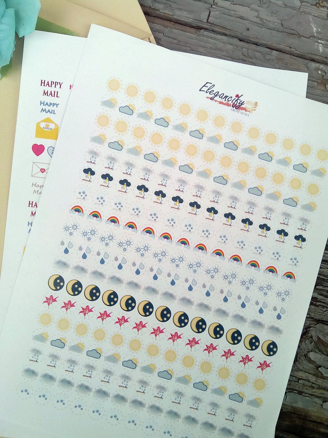 Midori weather planner stickers printable sunshine rain | Etsy