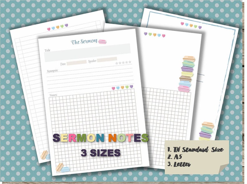 Sermon notes journal pdf template printable notebook page | Etsy