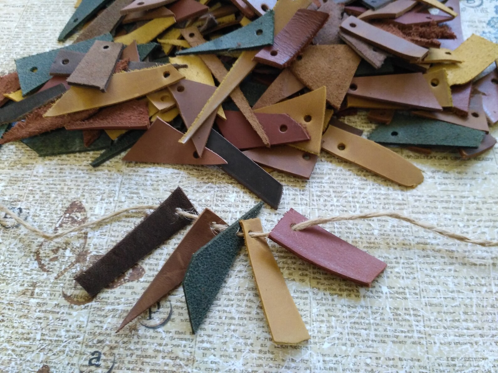 Leather pieces scraps tiny remnants gift tags craft supply Etsy