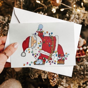 Christmas Cards, 5x8 , Set of 4, Yoga Santa, Music Santa, Reading Santa, Teacher Santa, Soccer Santa, Select your set image 2
