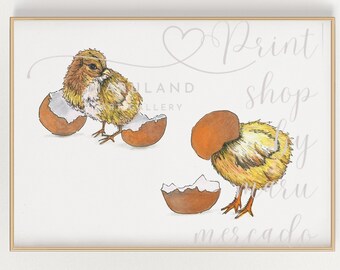Little chickens on shell, Print, Unframed art,