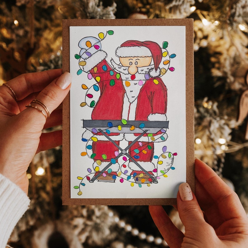 Christmas Cards, 5x8 , Set of 4, Yoga Santa, Music Santa, Reading Santa, Teacher Santa, Soccer Santa, Select your set image 3