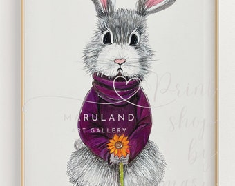 Bunny Illustration, Print, Unframed art,