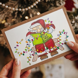 Christmas Cards, 5x8 , Set of 4, Yoga Santa, Music Santa, Reading Santa, Teacher Santa, Soccer Santa, Select your set image 4