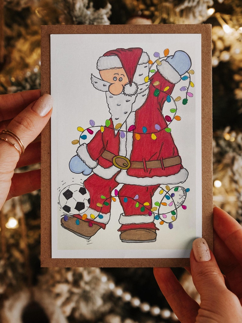 Christmas Cards, 5x8 , Set of 4, Yoga Santa, Music Santa, Reading Santa, Teacher Santa, Soccer Santa, Select your set image 6