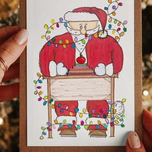 Christmas Cards, 5x8 , Set of 4, Yoga Santa, Music Santa, Reading Santa, Teacher Santa, Soccer Santa, Select your set image 5