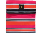 Bagabook Bold Pink and Tangelo Candy Stripe Design, iPad 2, 3, 4 & iPad Air 1, 2 Pouch Sleeve