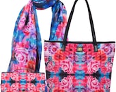 Bagabook Bouquet Floral Design, Daily Essential Set: Tote Shoulder Bag + Fashion Scarf + Book / Bible Cover Carrier w Unique Hand Strap