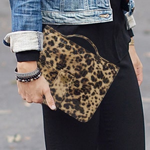 Book Cover book bag Journal Bible Notebook Carrier w Unique Hand Strap Bagabook Leopard Design Executive Collection