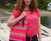 Tote Bag Double Handles Stylish Pink Orange Candy Stripe Trendy Diva Stripe Shoulder Bag Bagabook