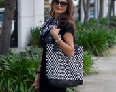 Tote Bag Shoulder Bag, Stylish beach bag or Travel bag Bagabook Design Liquorice Black & White