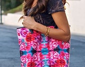Tote Bag Style Charming long handle Handbag Pink & Cerise Bouquet Bagabook Trendy Floral Shoulder Bag