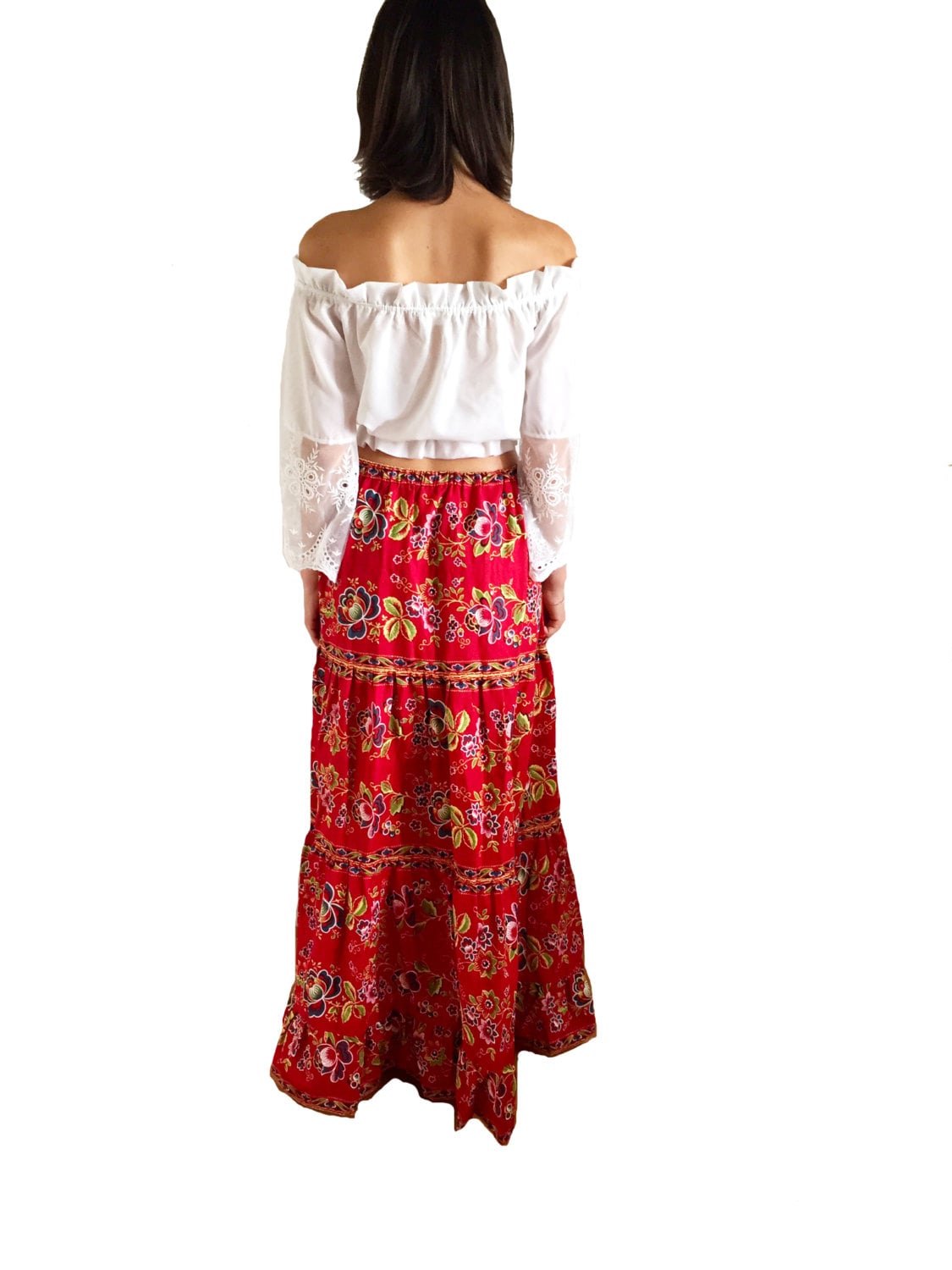 Festival Peasant Red Maxi Skirt Boho Skirt Coachella Floral Etsy