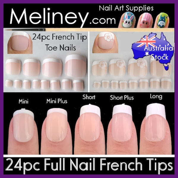 24pc Full Nail French Tips Natural Finger Toe False Fake Art Cover Manicure Pedicure Acrylic UV Gel Long Short press on Nails Stickers Tabs