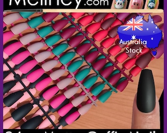 24pc Matte Coffin Full Cover Nails Colored ballerina False Nails manicure Tip acrylic uv gel