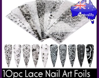 Lace Flower Nail Art Transfer Foils Patterns Manicure Decor Decoration Transparent  foil Floral Rose Pink Red Blue Leaf Nature black Gothic