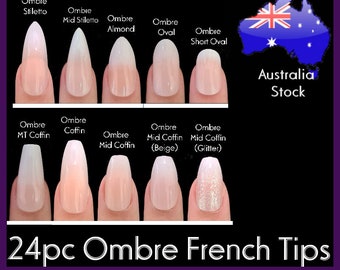 24pc Ombre French Tips Special Full Cover Gradient Fade Nail Natural Finger False Fake Manicure Long Short press on Nails Sticker Tabs