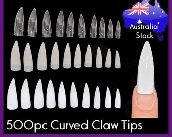 500pc  Curved Claw Tips Stiletto Pointy Nail Tips Half Cover Full well False Nails Manicure Acrylic UV Gel White CLear Natural White Long