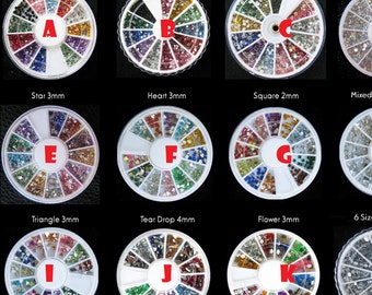 Rhinestone Wheel Nail Art Decorations Round Star square Tear drop Star Mixed Shape 2mm 3mm 1.5mm color clear craft decals flower