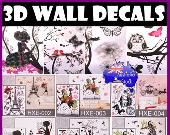 3D pared arte calcomanías pegatinas extraíbles decoración del hogar decoraciones niños vivero niña caballo pavo real París carro mariposa árbol Eiffel torre