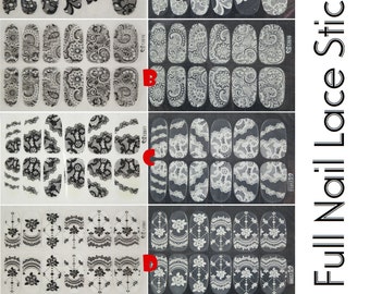 Full Cover Lace Nail Art Wraps Stickers Black White Flowers Transfer Stencils Craft Decorations wrap