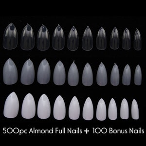 600pc Almond Nail Shape Oval Stiletto Full Cover False Tips Fingernail Manicure Acrylic gel DIY Pointy fake nails long press on nails clear image 2