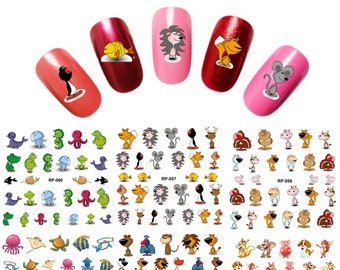 6pc Animales Standing Water Calcomantepa Arte Pegatinas manicura Sello pez león león león peana mona arinapato perro tortuga tortuga tigre tiburón