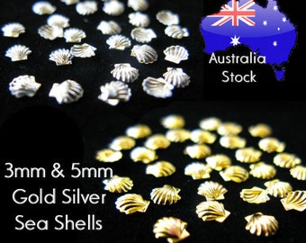 3mm 5mm Metal Sea Shell Decals Gold Silver Nail Art craft scrapbooking decor stud