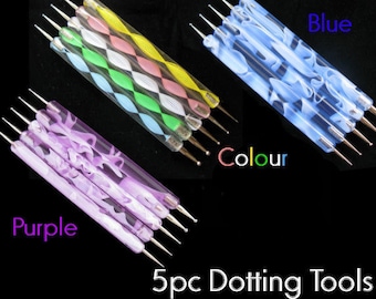 5pc Dotting Tool nail art pointer acrylic handle manicure purple blue color different sized