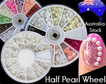 Nail Art Decorations Half Pearls Wheel Colour Craft DIY Rhinestones Decals Beads Jewelry Supply