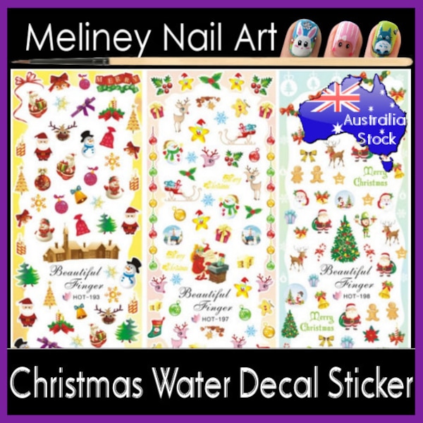 Christmas water decal Nail Art Stickers Santa tree rein deer ginger bread man holly Transfer Stencils Craft Decorations wrap