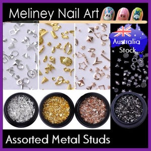 Assorted Mixed Metal Studs Nail Art Decoration Metallic Beads Gold Silver Textured Round Shapes Craft Accessories Color
