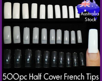 500pc Half Cover French Tips False Nail Tips Fingernail Manicure Acrylic gel DIY Clear white natural fake nails long