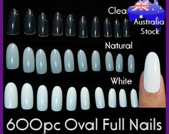 600pc Oval Full Cover Nails False Round Nail Tips Fingernail Manicure Acrylic gel DIY Clear white natural fake nails long press on nails
