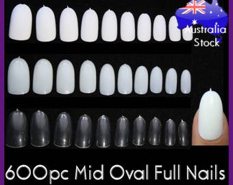 600pc Mid length oval full cover Nails Nail Tips False square Shape Manicure Fake Gel uv Acrylic white press on nails