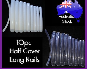 10pc Long Nails Half Cover Square False Nails Manicure Acrylic UV Gel White CLear Natural White