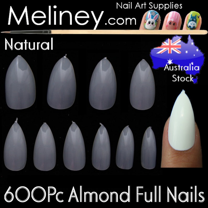 600pc Almond Nail Shape Oval Stiletto Full Cover False Tips Fingernail Manicure Acrylic gel DIY Pointy fake nails long press on nails clear 600 Almond Natural