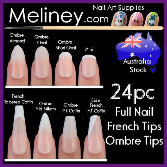 24PCS French Natural Color Coffin Fake False Nails Oval Full Cover Press on  UK | eBay