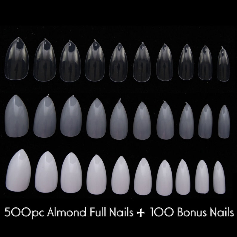 600pc Almond Nail Shape Oval Stiletto Full Cover False Tips Fingernail Manicure Acrylic gel DIY Pointy fake nails long press on nails clear image 2