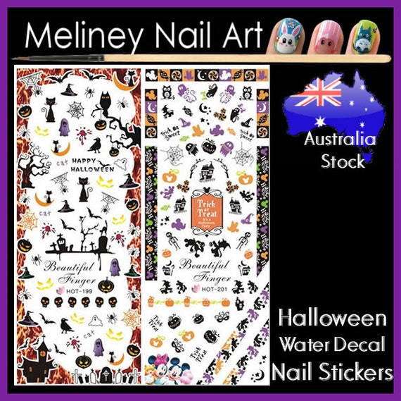 Halloween water decal Nail Art Stickers pumpkin disney micky mouse black cat Transfer Stencils Craft Decorations wrap