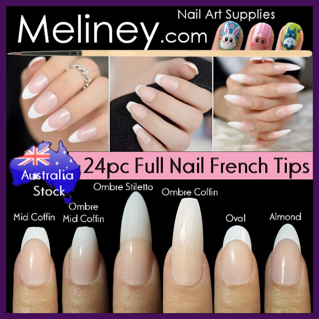 24pc Full Nail French Tips Natural Finger False Fake Art Cover Manicure  Acrylic UV Gel Long Short Press on Nails Stickers Tabs 